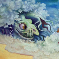 thumbnail - sea monster in waves with paper boats